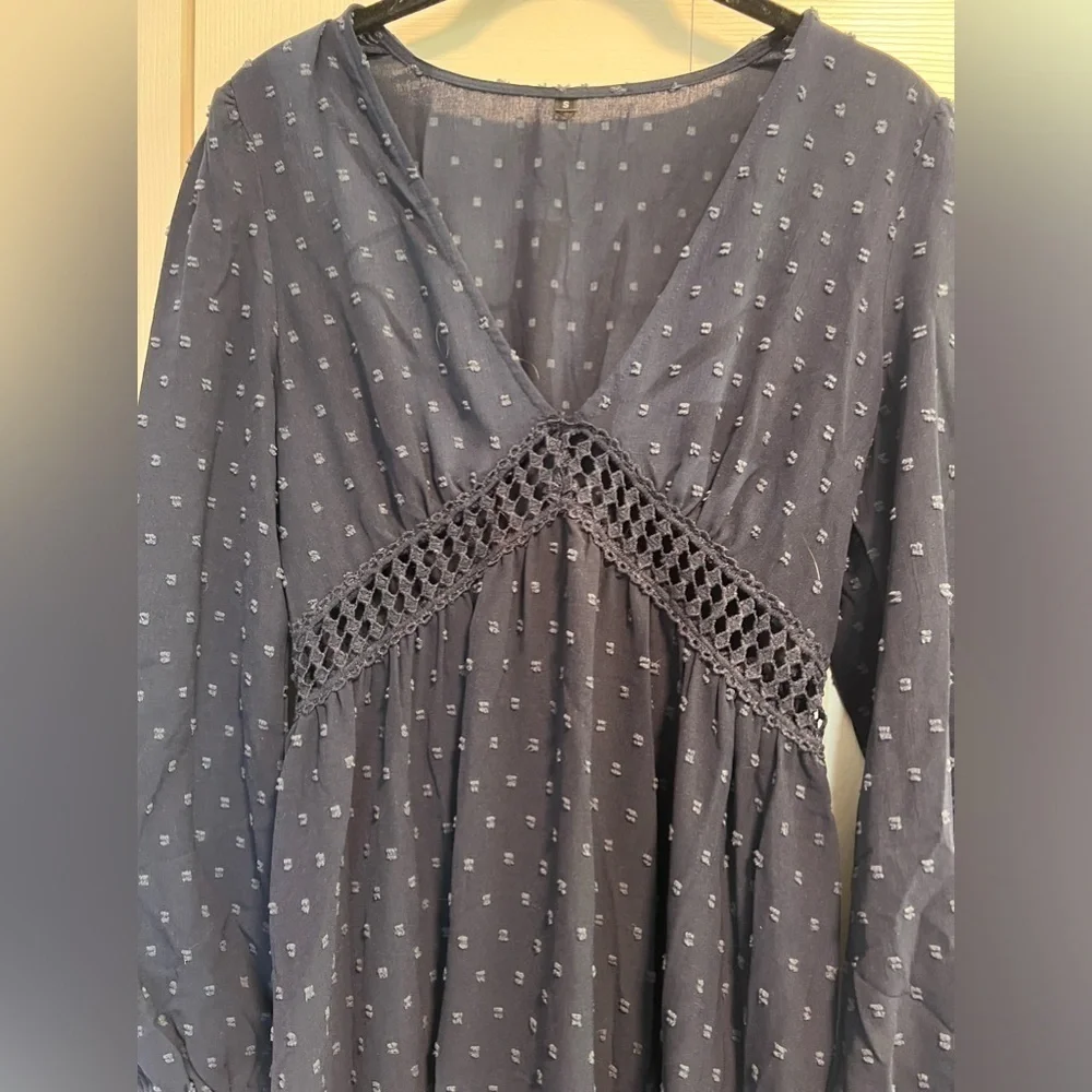 Women's Navy Blue Cottagecore Long Sleeved Maxi Dress - Picture 3 of 4